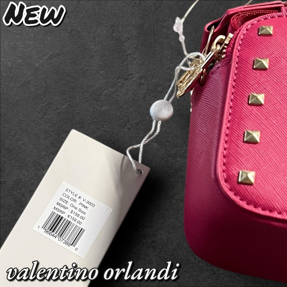 NEW Valentino Orlandi Pink Crossbody Bag – Studded Logo Design - Picture 5 of 11